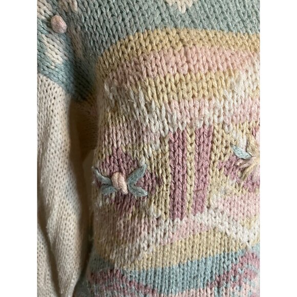 Shenanigans Knitted By Hand Vintage Knit multicolor graphic grandma sweater MED - Picture 4 of 10